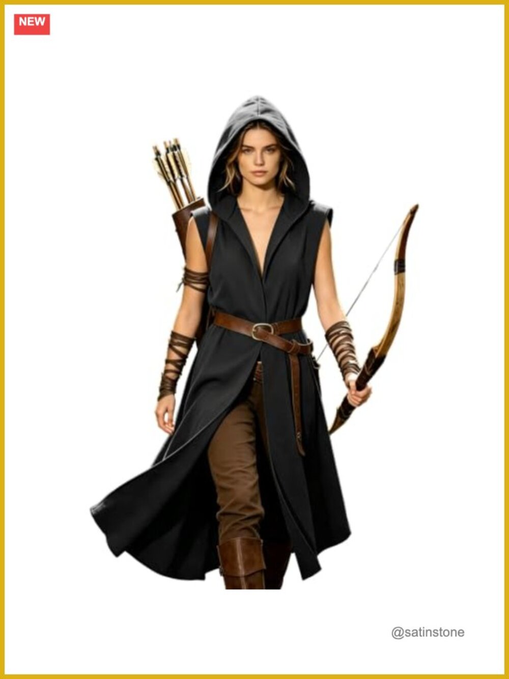 Medieval Hooded Sleeveless Surcoat Assassin Cloak LARP Cosplay Cape